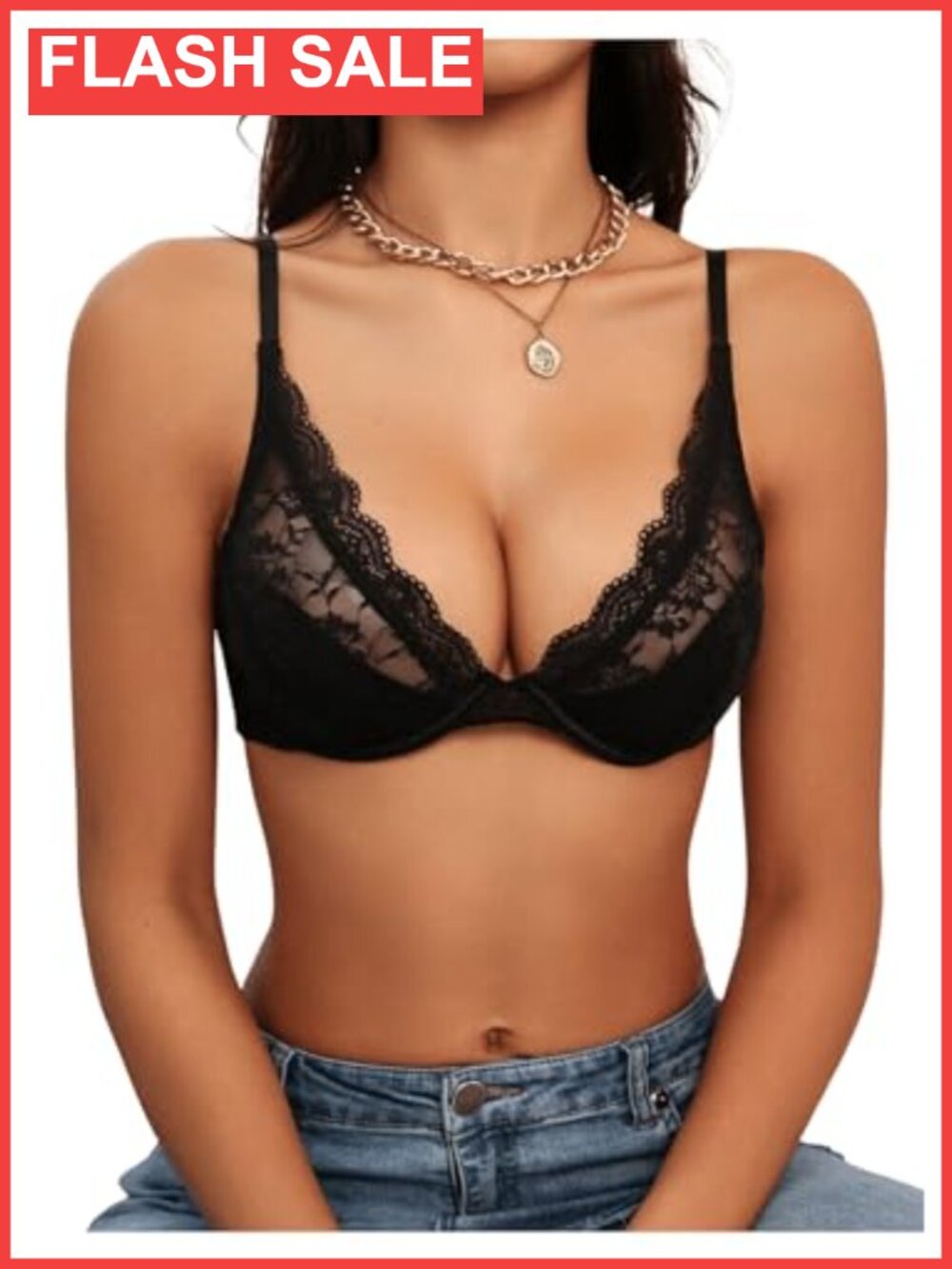 Women's Lace Underwire Push Up Bralette Spaghetti Strap Light Support Bra